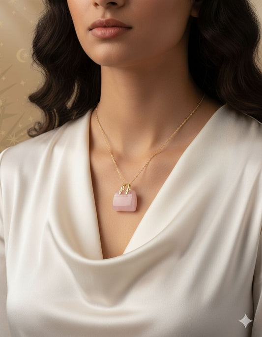 ⚛️⚛️⚛️Natural Crystal Stone - Rose Quartz Stone HandBags Pendants ⚛️⚛️