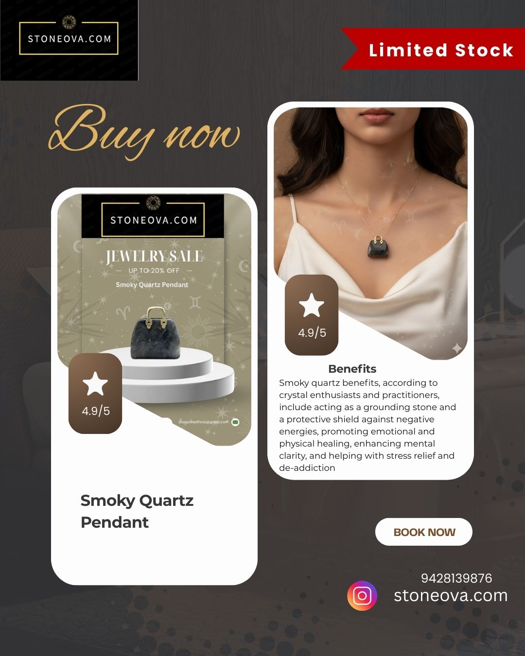 ⚛️⚛️⚛️Natural Crystal Stone - Smoky Quartz Stone HandBags Pendants ⚛️⚛️