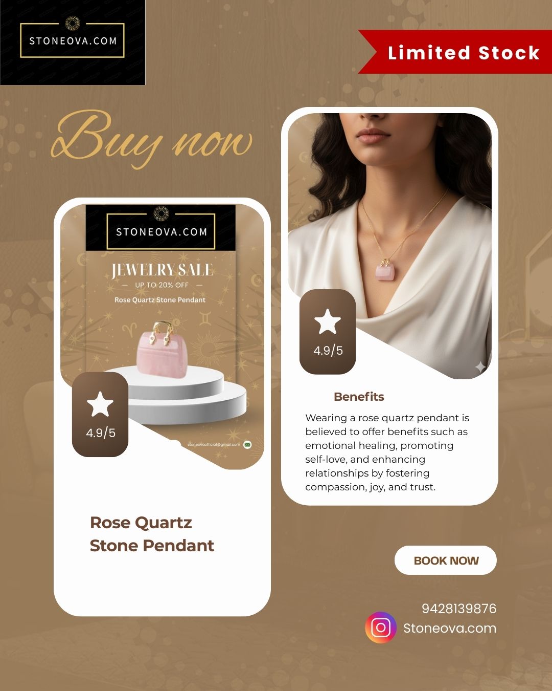 ⚛️⚛️⚛️Natural Crystal Stone - Rose Quartz Stone HandBags Pendants ⚛️⚛️