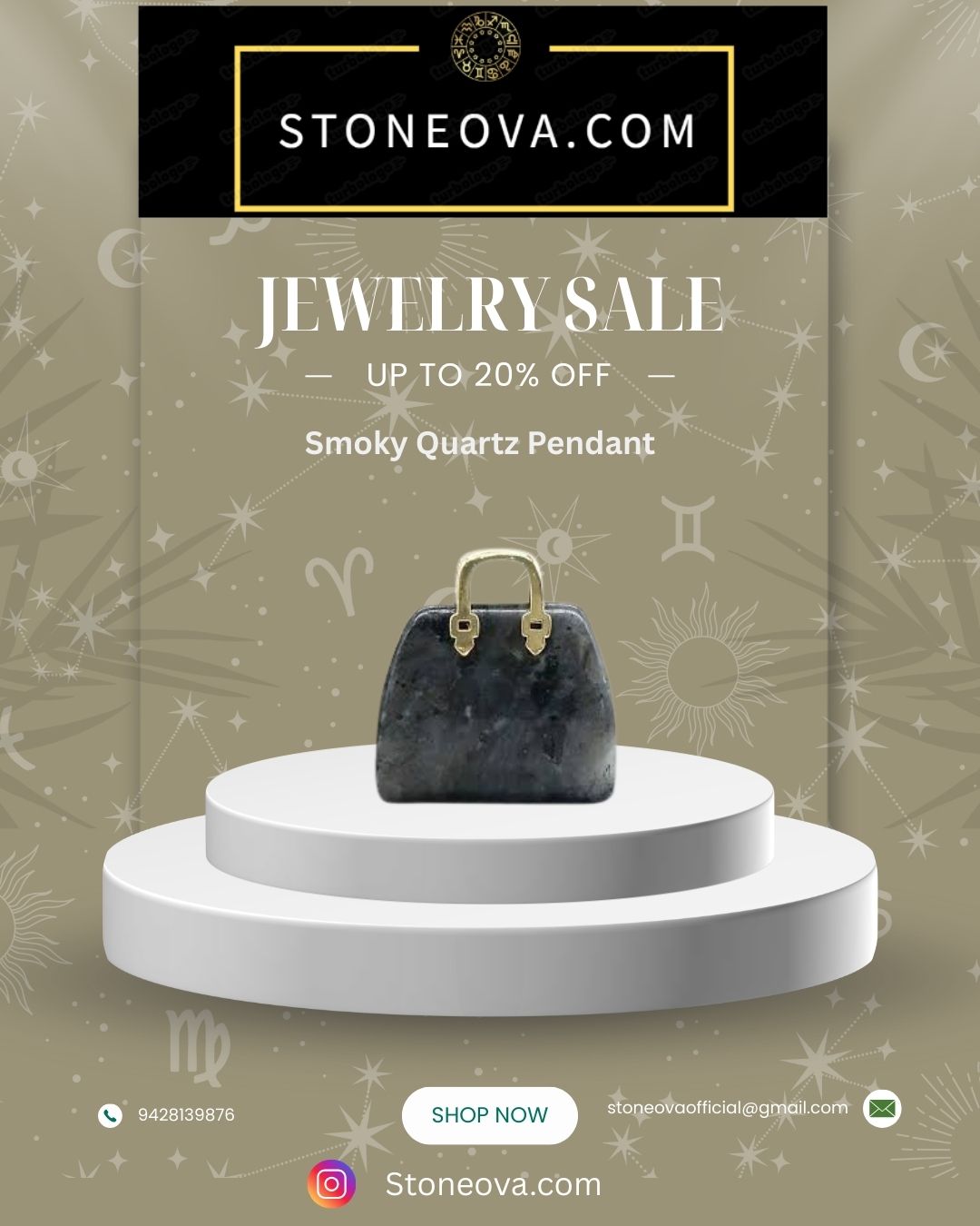 ⚛️⚛️⚛️Natural Crystal Stone - Smoky Quartz Stone HandBags Pendants ⚛️⚛️