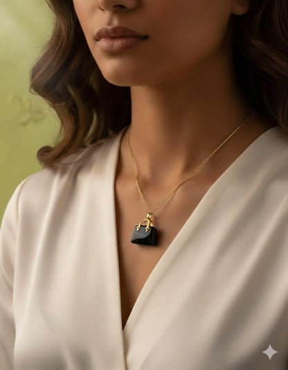 ⚛️⚛️⚛️Natural Crystal Stone - Black Obsidian  Stone HandBags Pendants ⚛️⚛️